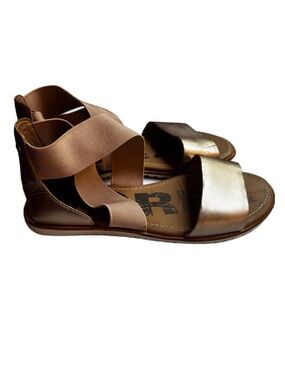 Sorel Ella II‎ Bronze Gold Metallic Ash Slide Sandals Gladiator Size 7.5 Ankle